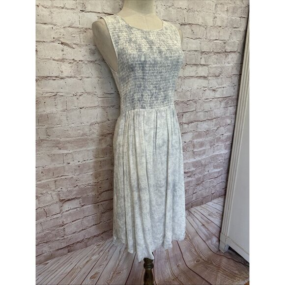 Maisie Womens S Sleeveless Dress Smocked Summer Midi Pockets White Gray Tie Dye - Picture 5 of 13